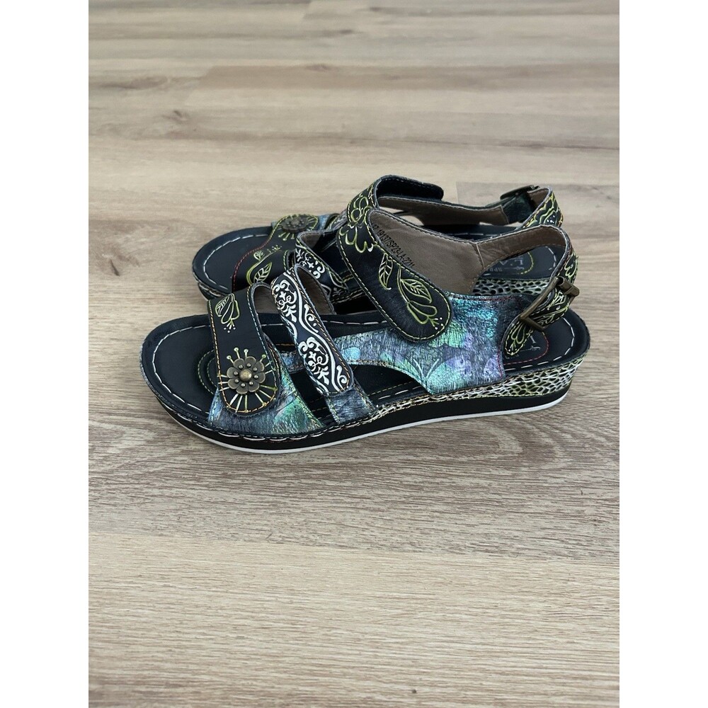 Lartiste Sumacah Sandals Multi 37 Sz 7 Wedge Leather Floral Platform Spring Step